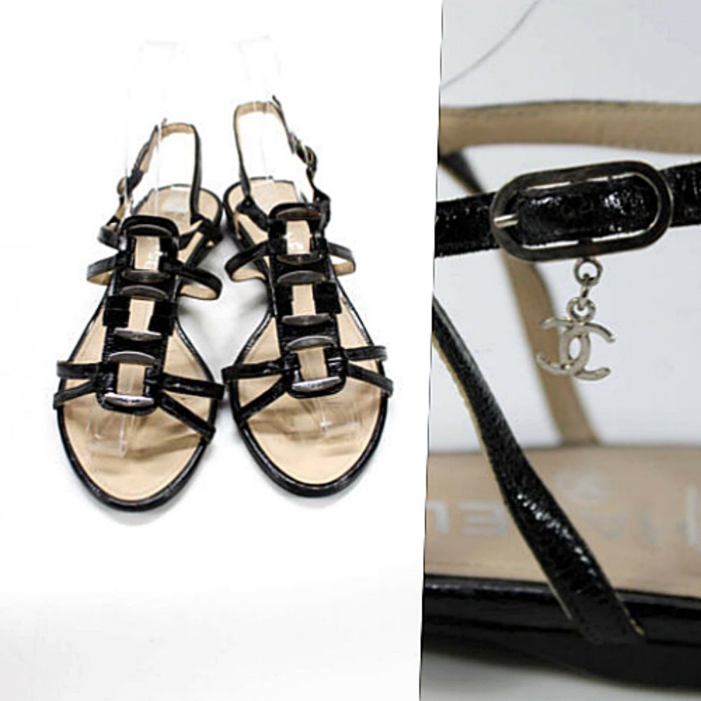 Chanel CC Logo Black Leather Slingback Flats 6